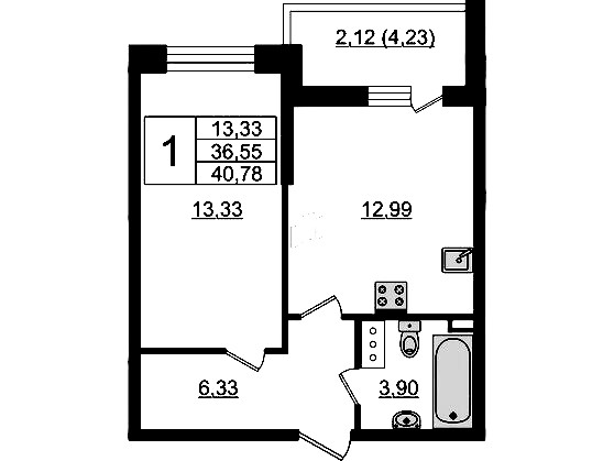 1-комнатная квартира 40.78 м², 13/14 эт., ЖК «Чёрная речка(Nordest)»